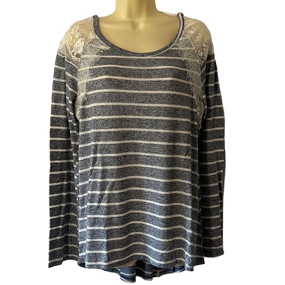 NOBO No Boundaries Lace Trimmed Blue & White Striped Knit Tunic Top Juniors XL
